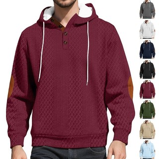 Pulôver Masculino Com Capuz Casaul Manga Comprida Cordão Waffle Malha Moletom