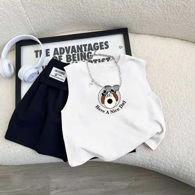 2026 verão novo estilo puro algodão crianças colete sem mangas camiseta meninos meninas All-Match estilo ocidental de ma