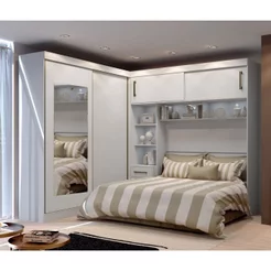 Guarda-Roupa Casal com Cabeceira Queen e Espelho 4 Portas de Correr 3 Gavetas Florença Espresso Móve Branco Branco