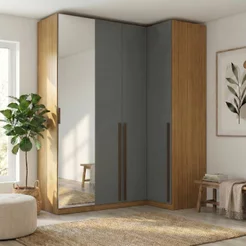 Guarda Roupa Modulado de Canto Reto 4 Portas com Espelho Freijó/Titânio Altezza Trend Freijó/Titânio