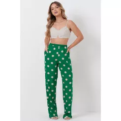 Calça Feminina Viscose Pantacourt Poá Planet Girls Verde Médio