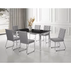 Conjunto Sala de Jantar Mesa Ortenia Tampo Vidro com 6 Cadeiras Dinah New Cinza/Cromado Cromado/Cinza Claro
