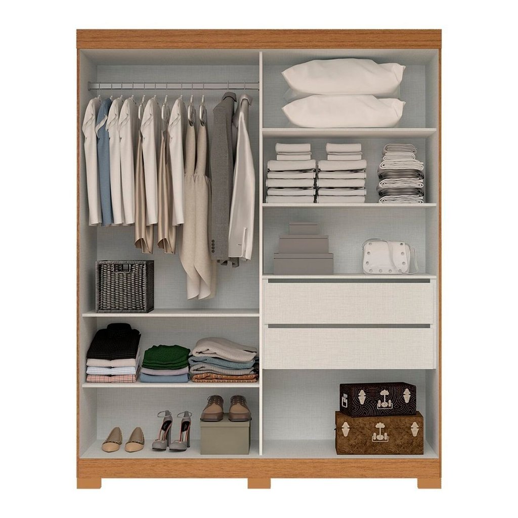 Guarda-Roupa Casal 2 Portas de Correr 100% MDF 160cm Boldina Espresso Móveis Off White/Cinamomo Cinamomo/Off White · foto 2