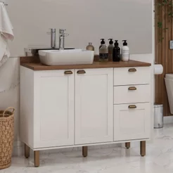 Gabinete para Banheiro 100% MDF 2 Portas 3 Gavetas Modelo Americano Provençal Iluminata Branco/Ébano Branco/Ébano