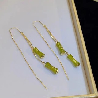 Brincos de bambu verde estilo longo, brincos femininos com borla, Design de nicho, influenciador, brincos combinados, no