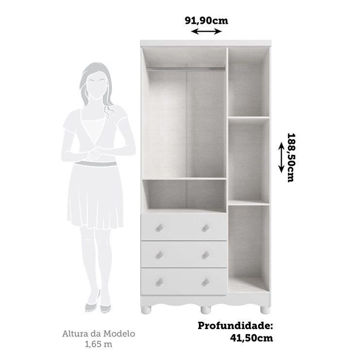 Guarda Roupa Infantil 3 Portas e 3 Gavetas 100% MDF Mimo Espresso Móveis Branco Brilho Branco Brilho · foto 2