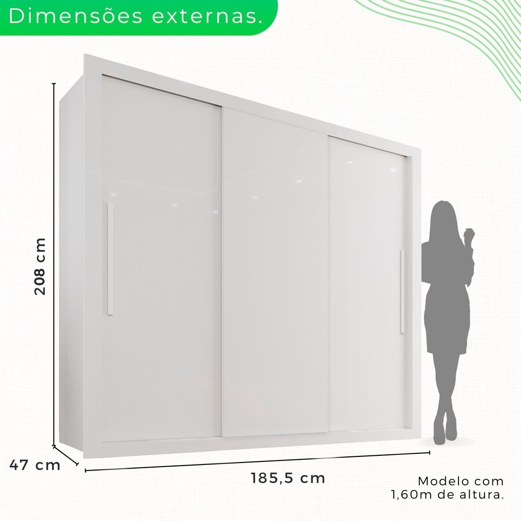Guarda-Roupa Casal 3 Portas 4 Gavetas Costa Rica Branco Branco · foto 2