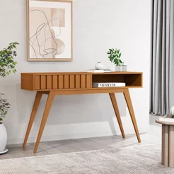 Aparador Ripado 1 Gaveta com Pés em Madeira Maciça 100% MDF 136cm Açaí Marrom