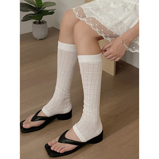 Meias brancas para pés, estilo fino de verão, estilo coreano, meias de pilha, cor sólida, aparência mais fina, capa de p