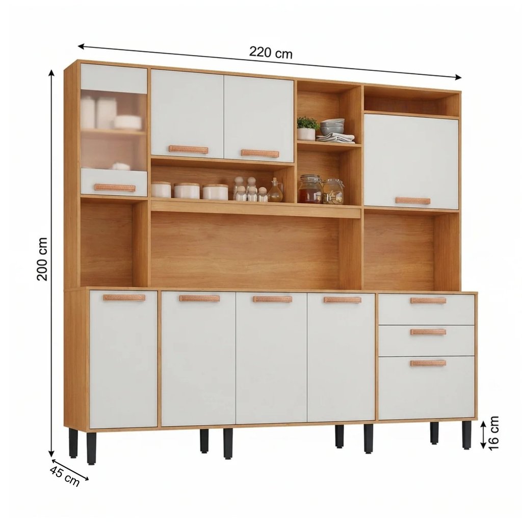 Cozinha Compacta com Tampo e Nicho para Micro-Ondas 220cm Nápoles Itatiaia Marrom Cinamomo/Off White Cinamomo/Off White · foto 2