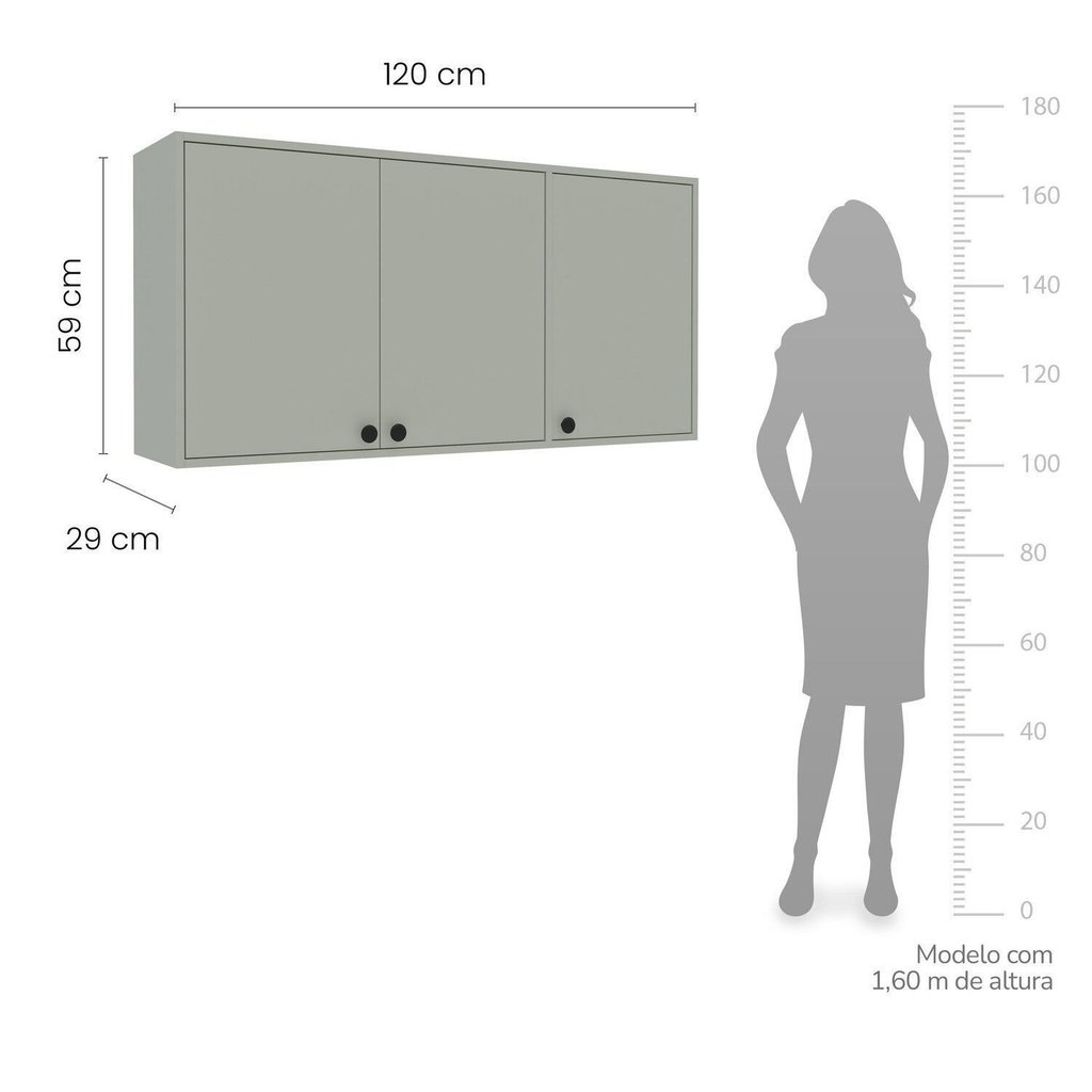 Armário Aéreo de Cozinha Modular 3 Portas Verde Rubi 120cm Yescasa Oliva Verde — imagem 2 de 2