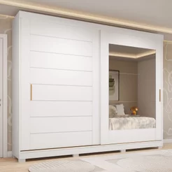 Guarda-Roupa Casal 264cm 2 Portas de Correr com Espelho e Pés 100% MDF Siena Espresso Móveis Branco Branco