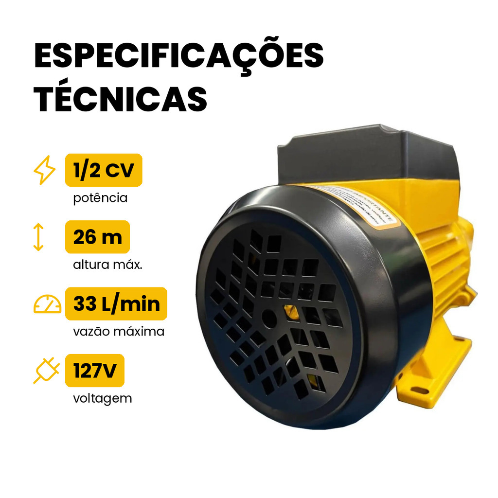 Bomba D'água Periférica JST B500 1/2 CV 127V 33L/min Silenciosa 26m Monofásica · foto 2