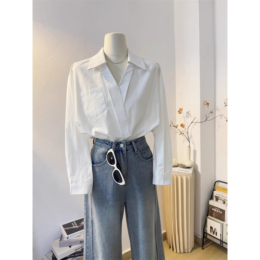 Chiffon camisa branca feminina de manga comprida primavera outono versão coreana solta Casual elegante Commuter topo com