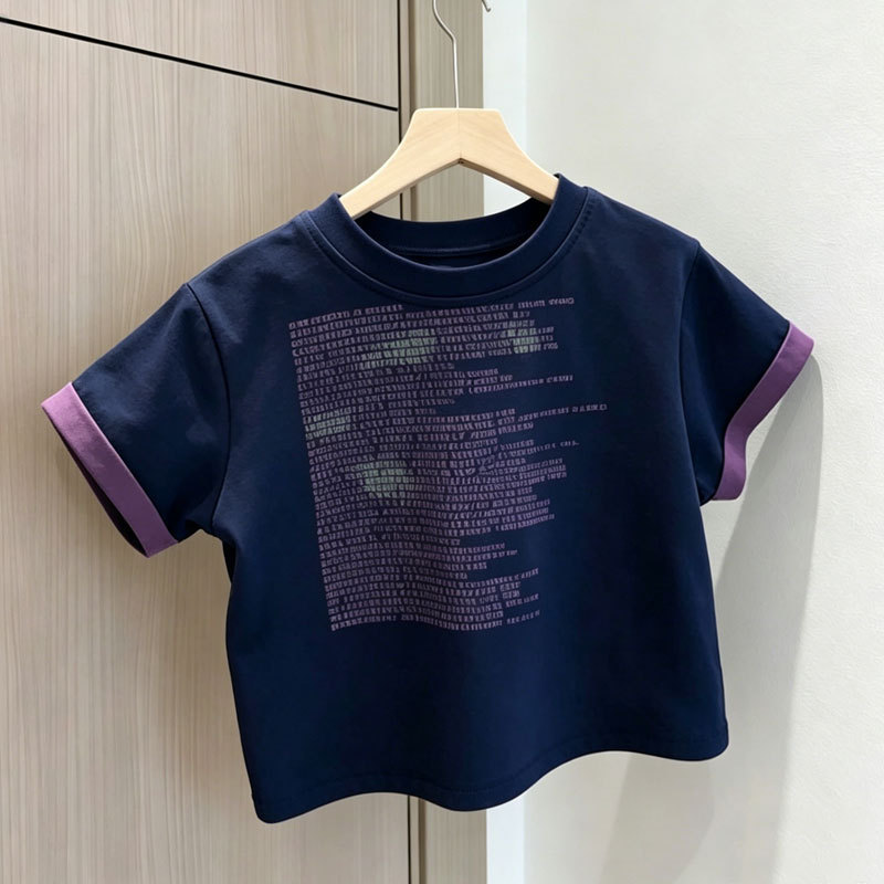 ((26 algodão puro penteado) meninos puro algodão manga curta camiseta verão crianças versão coreana carta impressão All-