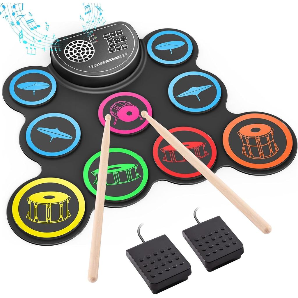 Bateria Eletrônica Digital Tipo Tambor De Silicone Tamanho Compacto Usb Com 7 ou 9 Almofadas Para Iniciantes Crianças