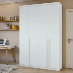 Guarda Roupa Solteiro 4 Portas 2 Gavetas MDF Alonzo 153.5cm Branco Branco