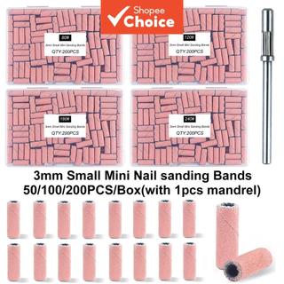 Kit com 50/100/200 unidades de faixas de lixa para unhas com 1 mandril mini 3 mm, 80/120/180/240 grãos; brocas de