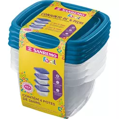 Conjunto 4 Potes Quadrado 360ml Sanremo Fácil 122/4