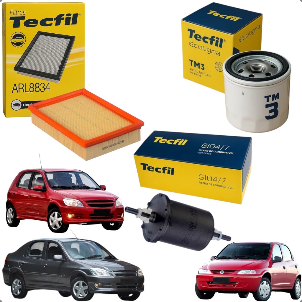 Kit Troca 3 Filtros Tecfil Óleo Ar e Combustível para Chevrolet Celta 1.0 1.4 Prisma Antigo até 2012 em Oferta na Shopee