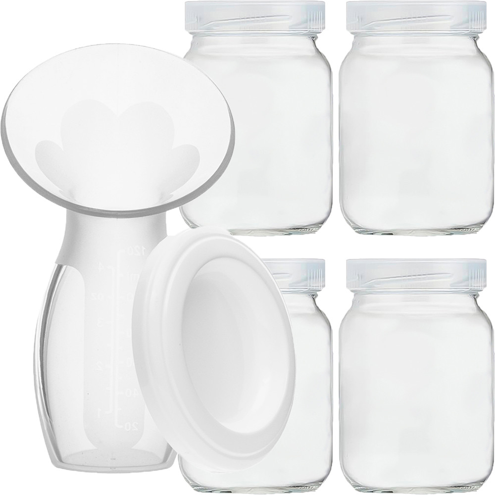 Kit Coletor e Extrator de leite Buba + 4 Potes de Vidro para Armazenar leite materno 200ml