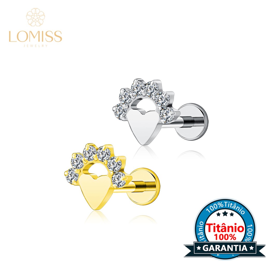 Piercing Labret Orelha Titânio Pvd Coração Com 6 Zircônias Cravejado Para Tragus Helix Conch Nariz Boca Ponto De Luz em Oferta na Shopee