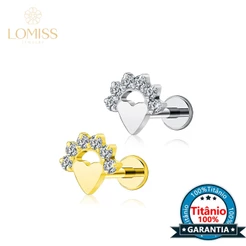 Piercing Labret Orelha Titânio Pvd Coração Com 6 Zircônias Cravejado Para Tragus Helix Conch Nariz Boca Ponto De Luz