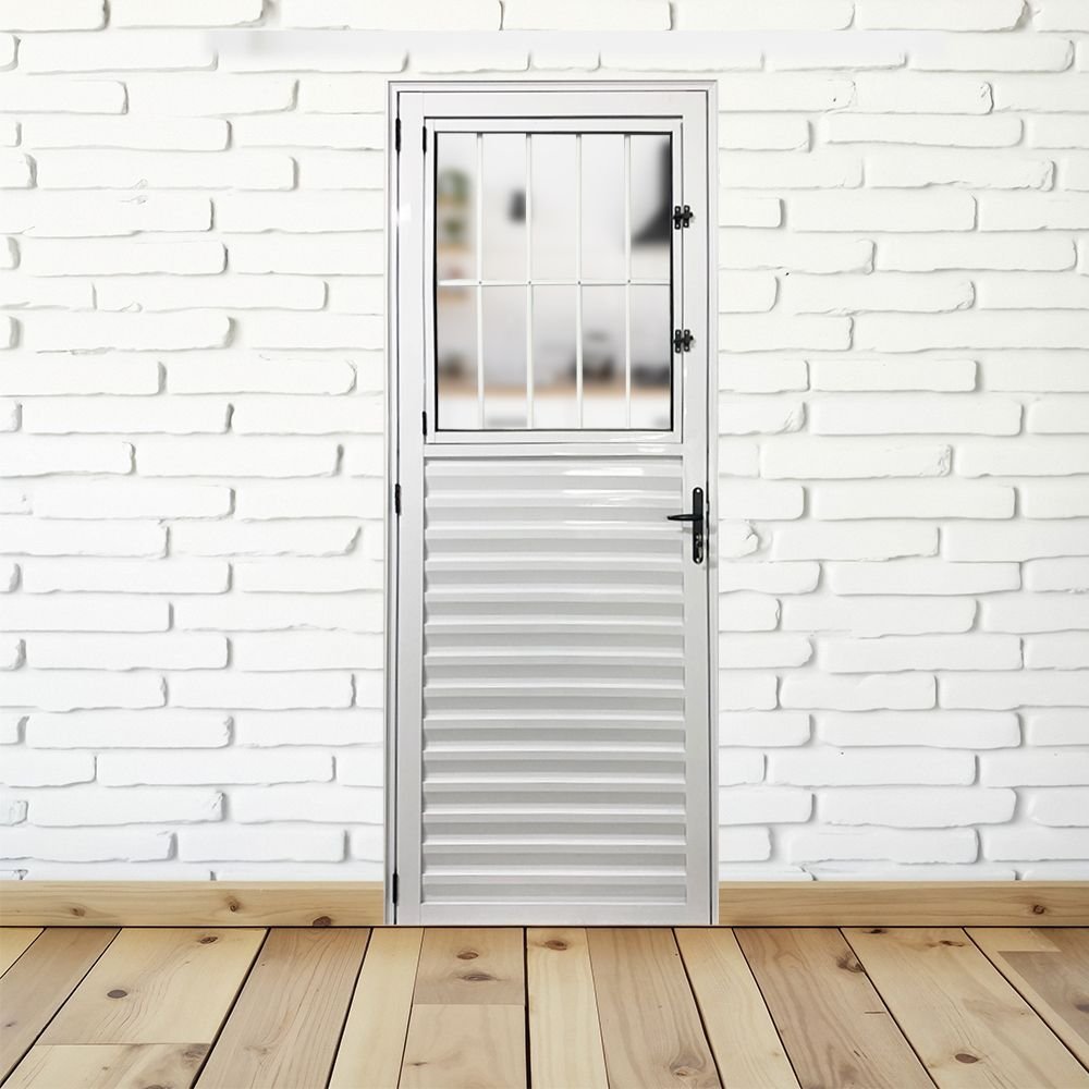 Porta Social Palheta de Alumínio 210 X 80cm Linha 25 Esquadrias Bergamo Abertura Esquerda Esquerda em Oferta na Shopee