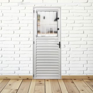 Porta Social Palheta de Alumínio 210 X 80cm Linha 25 Esquadrias Bergamo Abertura Esquerda Esquerda em Oferta na Shopee