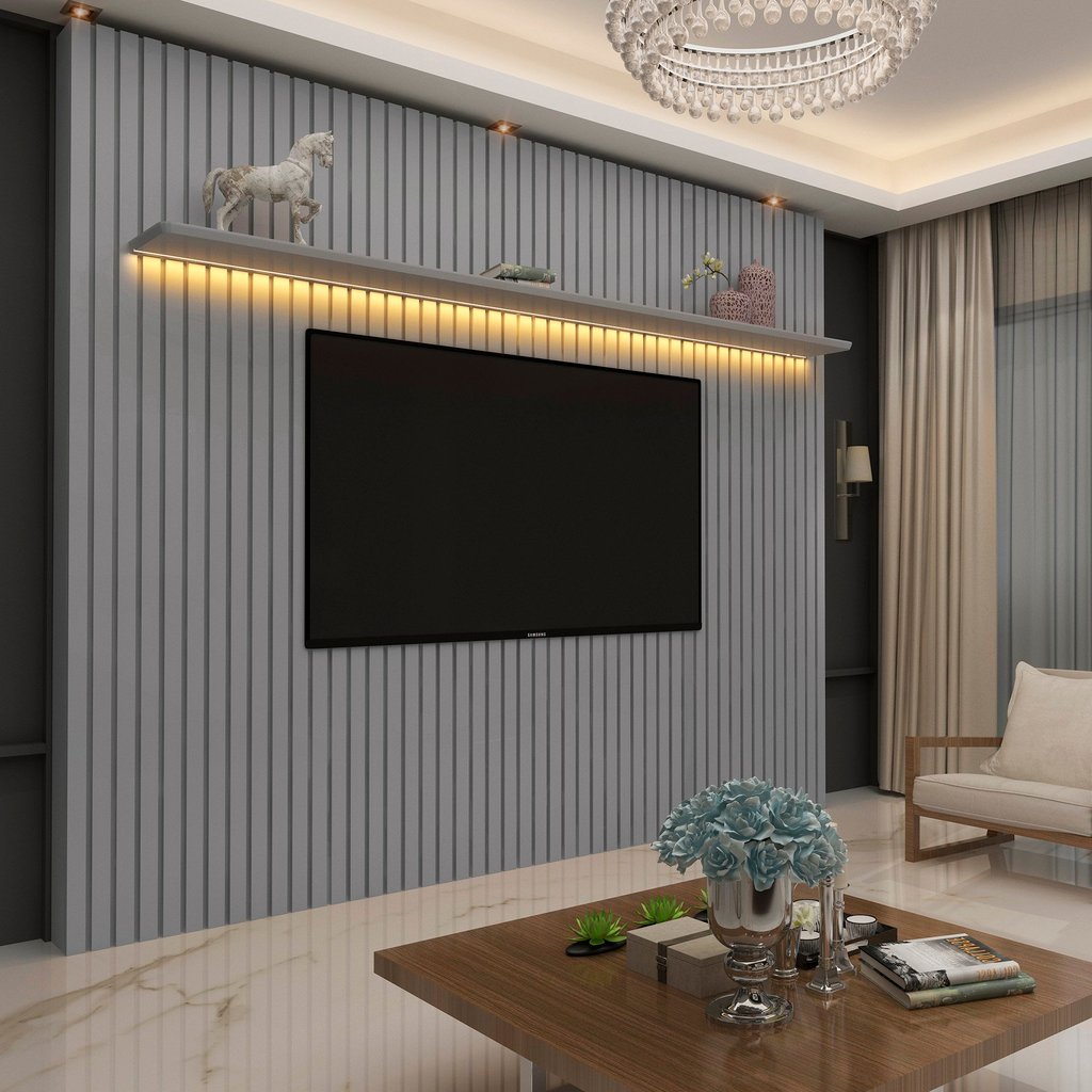 Painel para TV até 90 Polegadas Ripado com LED 230cm 100% MDF Nobre Cinza em Oferta na Shopee