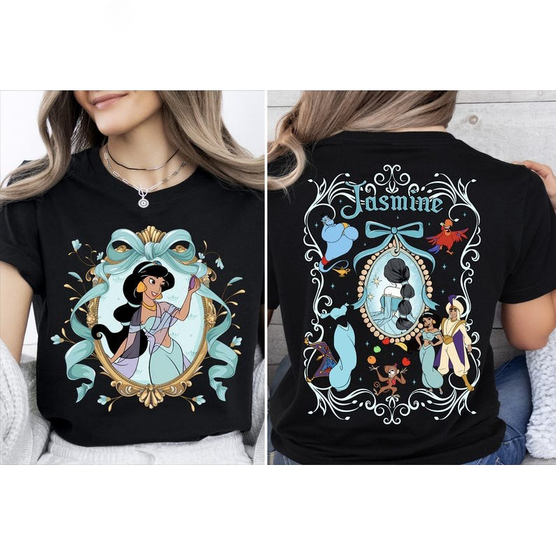 [Camiseta Premium em Algodão Puro]SISI Camiseta Fofo Princesa Jasmine Branco Camisa Algodão Premium