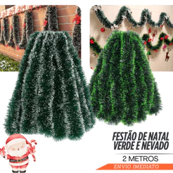 Festão Enfeite Decoração Arvore Natal Nevada Cheio Verde Lisa Escada