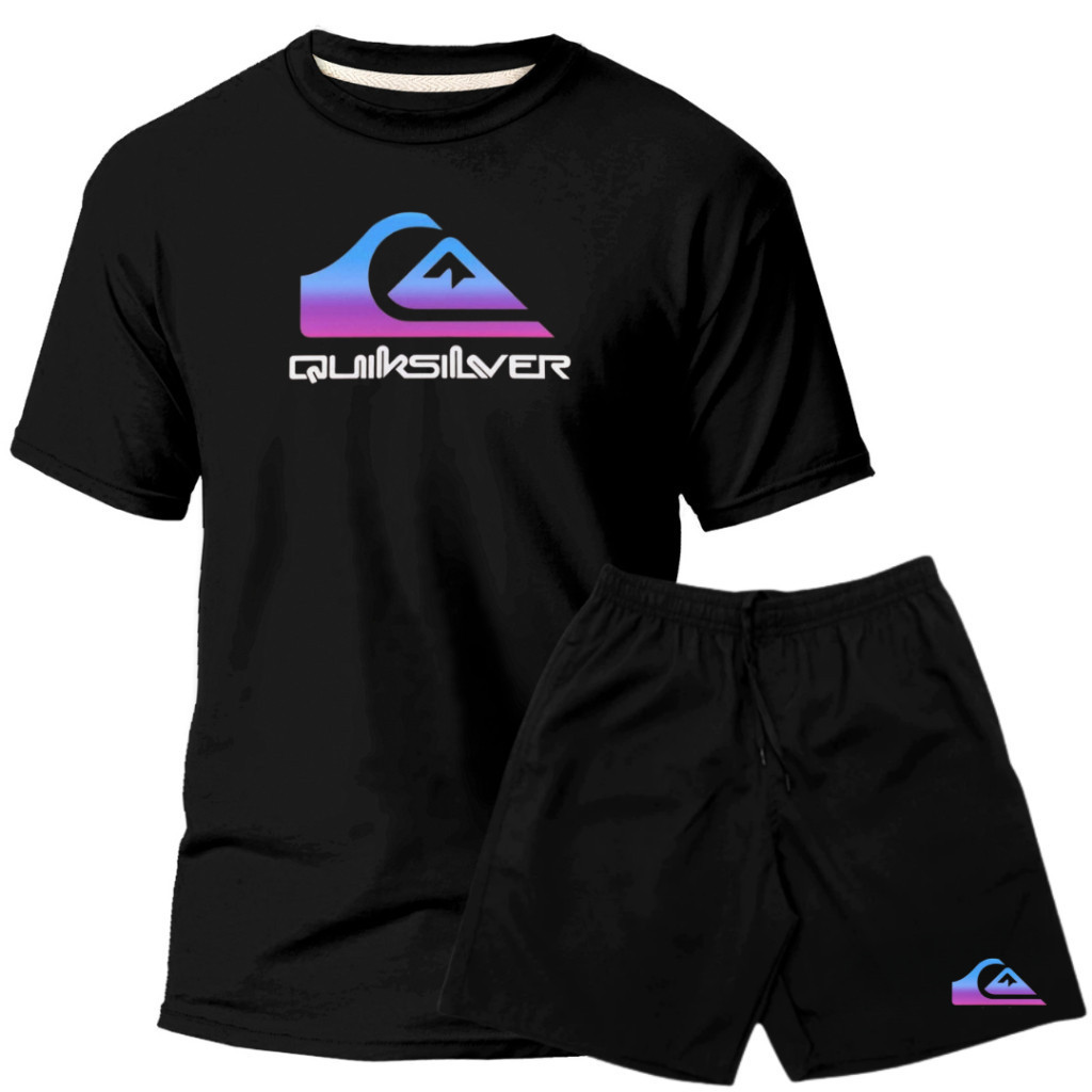 Kit Conjunto Masculino Quiksilve Degrade 100% Algodão 30,1 Camiseta e Short Tectel Premium