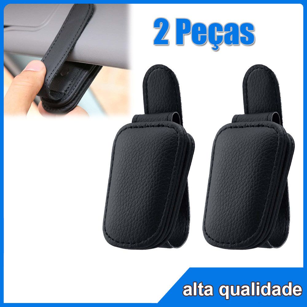 2pçs Suporte de Óculos para Carro Porta Óculos Veicular Viseira Quebra Sol Clip Magnético Couro PU