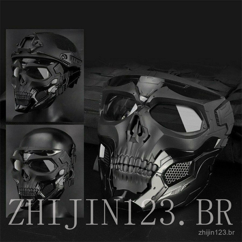 Máscara Tática de Airsoft Elétrica Máscara Protetora de Paintball Capacete Completo CS para Caça