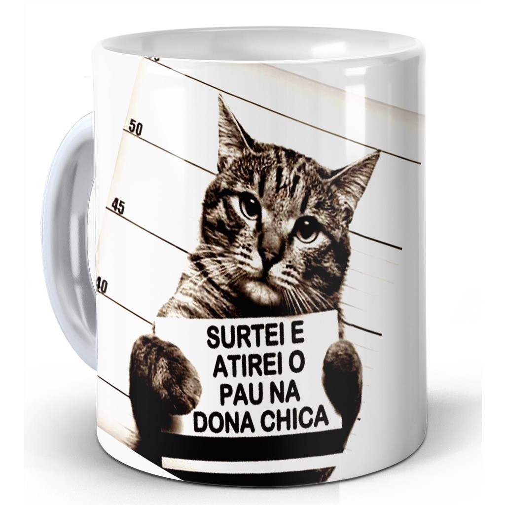 Caneca Gato  Engraçado "atirei o pau na dona Chica" em Oferta na Shopee