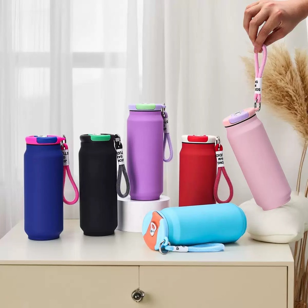 500ml copo térmico de aço inoxidável macaron copo de carro de  capacidade tinta de borracha lata de cola，corda de mão em Oferta na Shopee