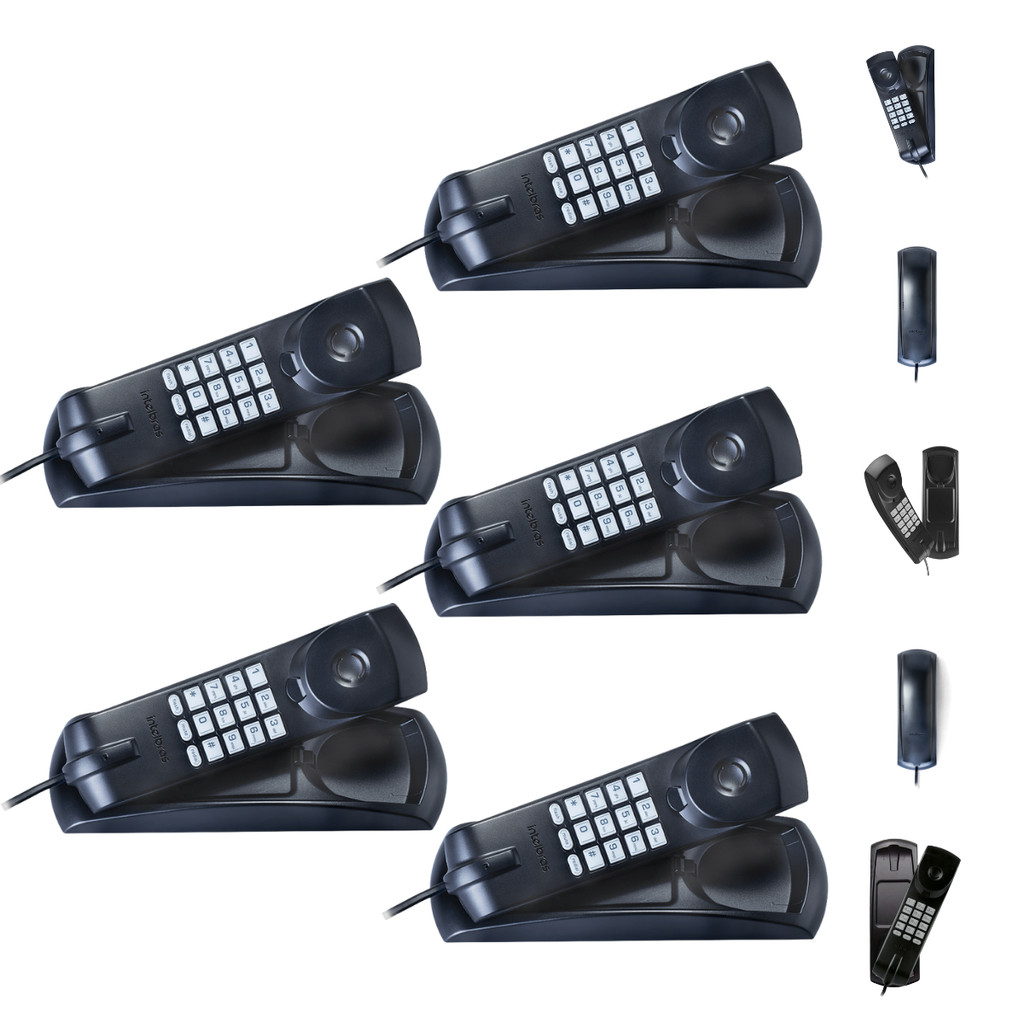 Kit 5 Aparelhos Telefones Fixos Gôngola, Teclado Luminoso, Instalação Mesa e Parede, Compactos