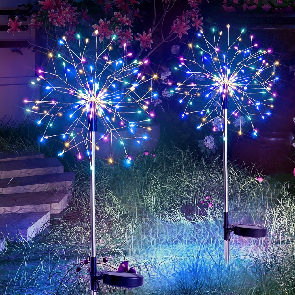 Kit 2 RGB Luzes Solares De Jardim Lâmpadas De Artifício LED Para Enfeites Flores de Natal Decoração