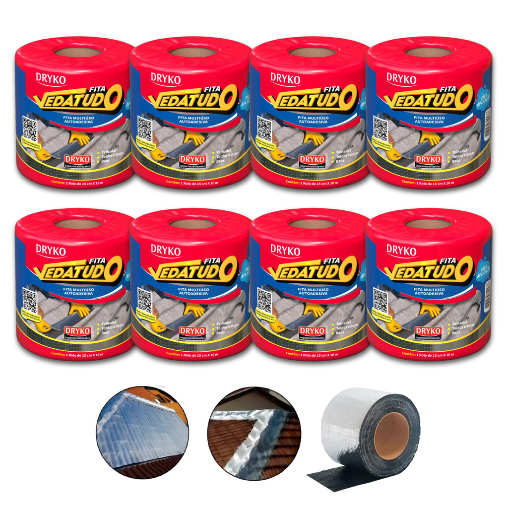 Kit 8 Manta Asfáltica Adesiva Aluminizada 15X10 FVD15 DRYKO em Oferta na Shopee