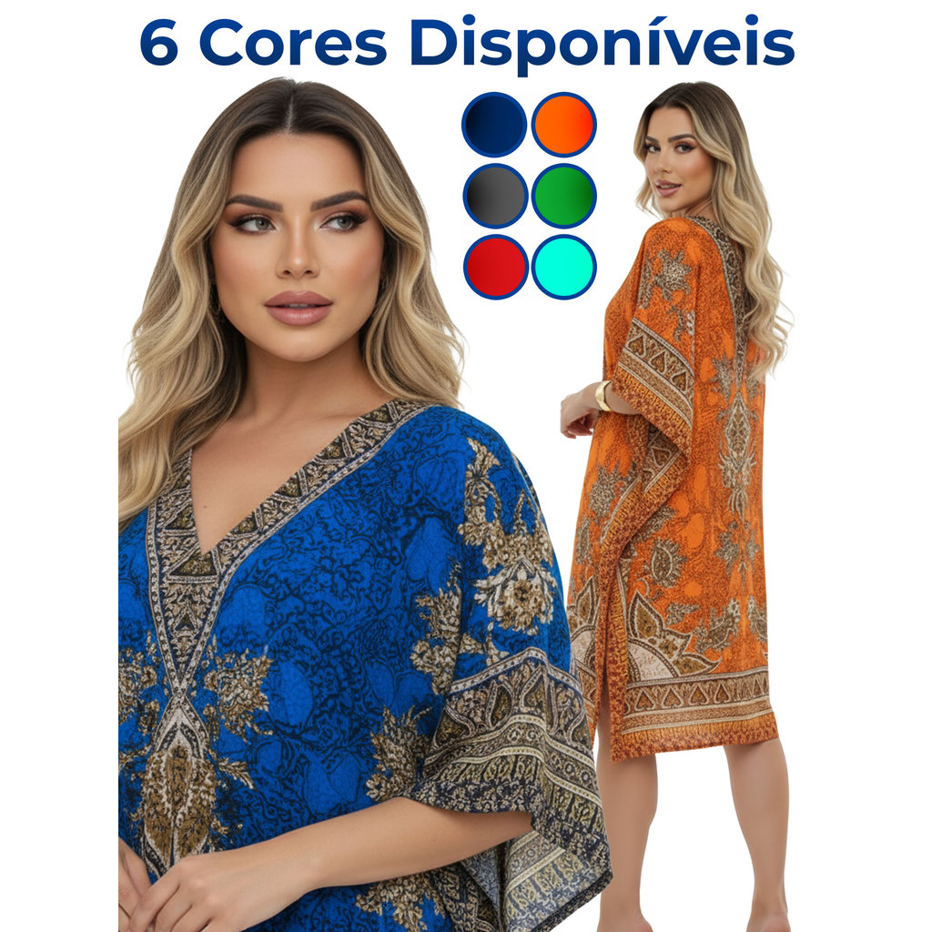 Kaftan Indiana Curta Moda Praia Caftan Leve em Oferta na Shopee
