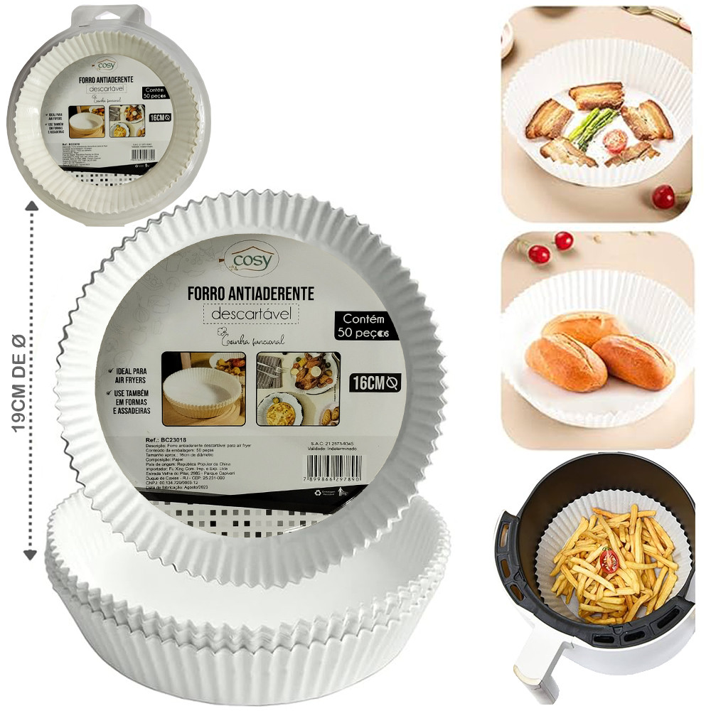 FORMA DE PAPEL REDONDA DESCARTAVEL BRANCA AIR FRYER/FRITADEIRA ELETRICA 50 PCS 19/16CM