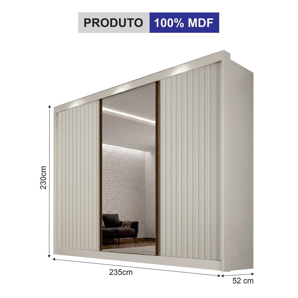 Guarda-Roupa para Casal com Espelho San Marino 100% MDF Branco Branco