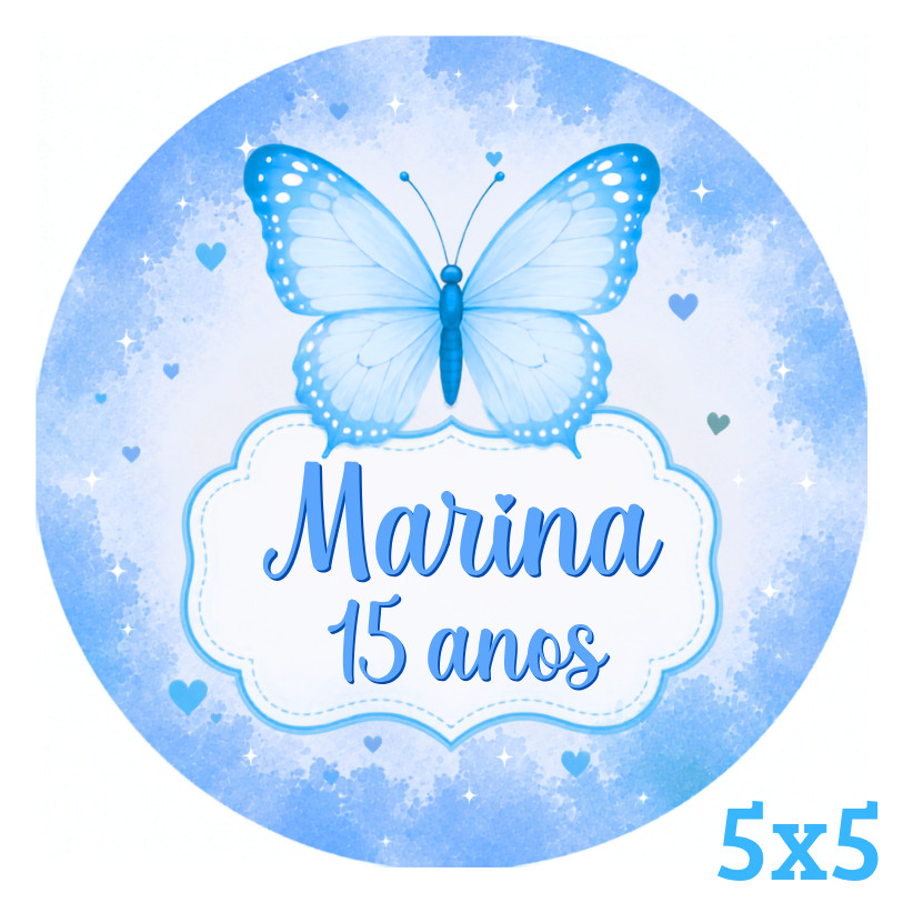 Adesivo Personalizado Borboleta Azul 5x5 | Lembrancinha | Festa Infantil | Aniversário