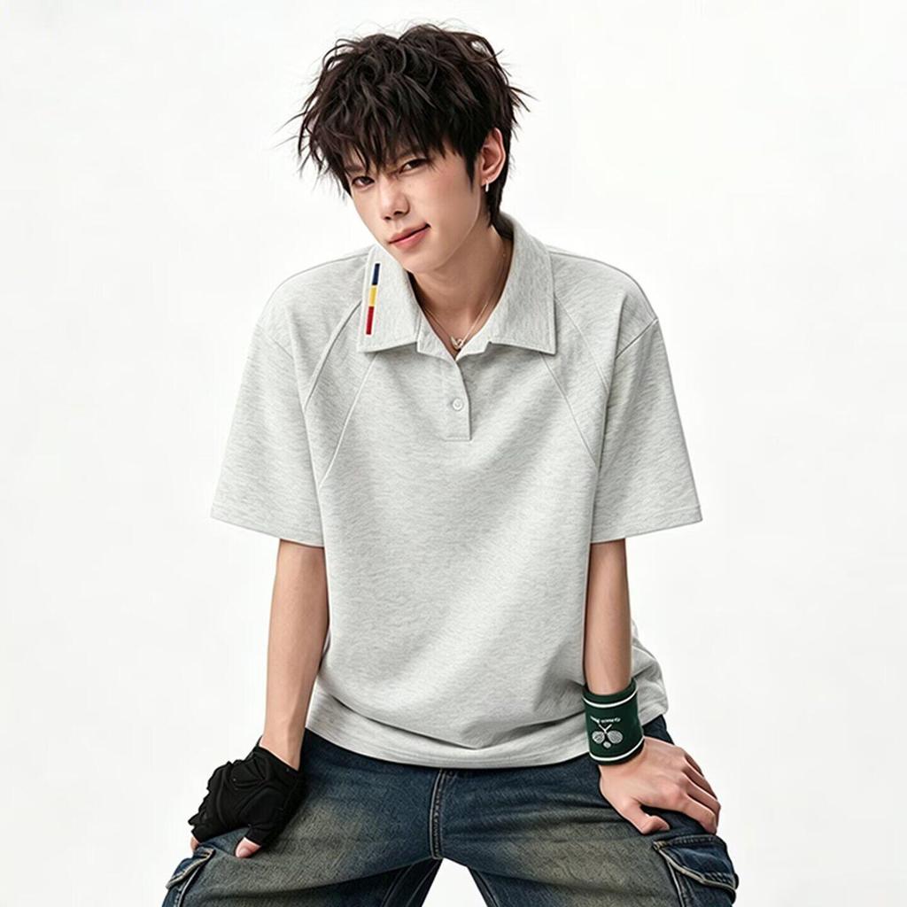 Camisa Polo americana Street Wear de manga curta masculina verão na moda bonito boxy solto meia manga casal lapela topo