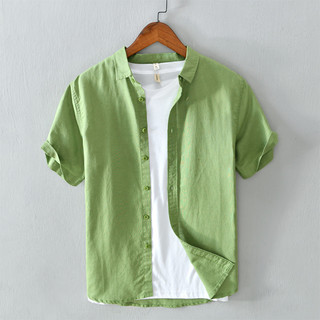 Camisa masculina de linho cor sólida manga curta lapela camisa de linho verão respirável confortável All-Match algodão f