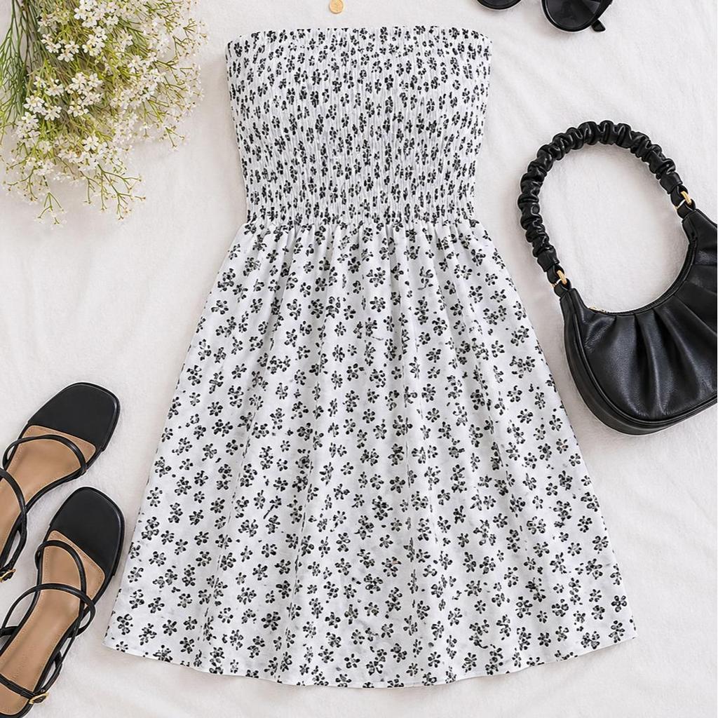 Vestido Curto Feminino Tomara Que Caia Lastex Floral Estampado Elegante Tamanho Único 2026