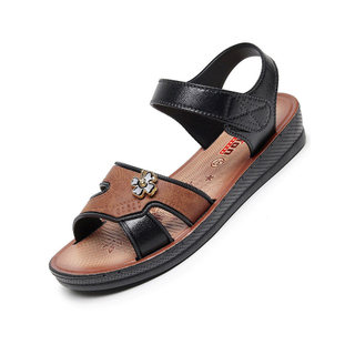 Sandálias de plástico femininas verão cunha salto Velcro sandálias mãe sapatos planos antiderrapantes dedo do pé aberto 