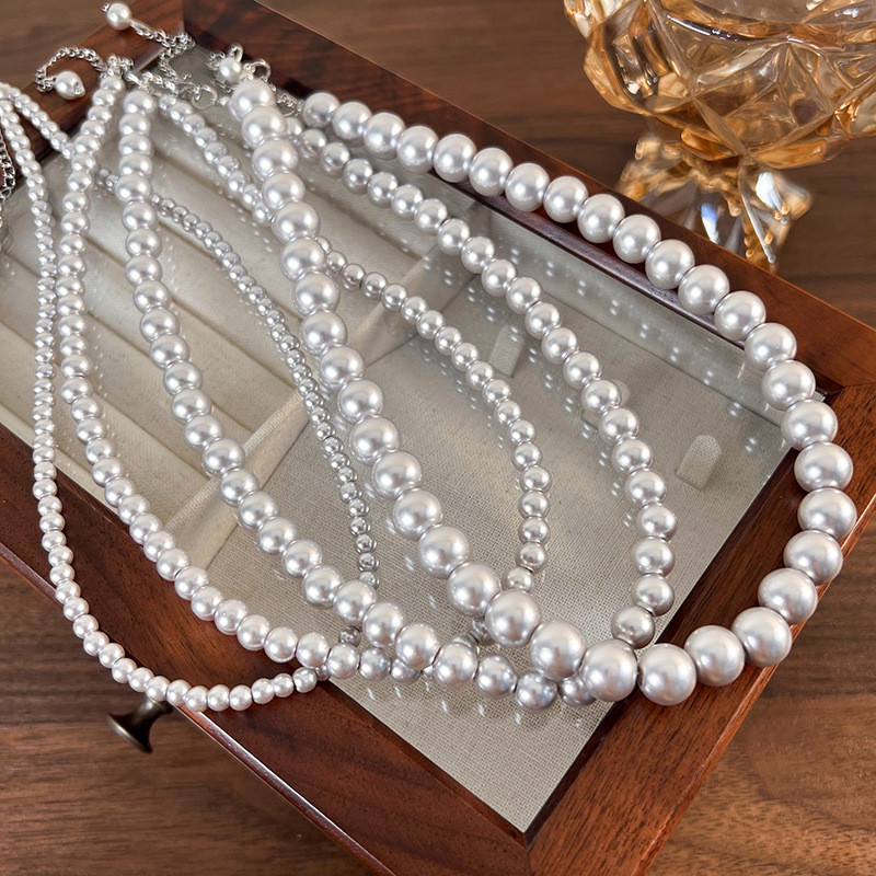 Retro cinza pérola colar Nini mesma luz luxo nicho camisola clavícula corrente simples cinza pérola colar acessórios na 