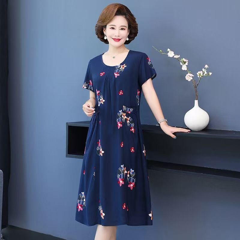 Roupas femininas idosas de meia-idade Plus Size vestido de seda de algodão feminino 40-50 anos de idade roupas de mãe de